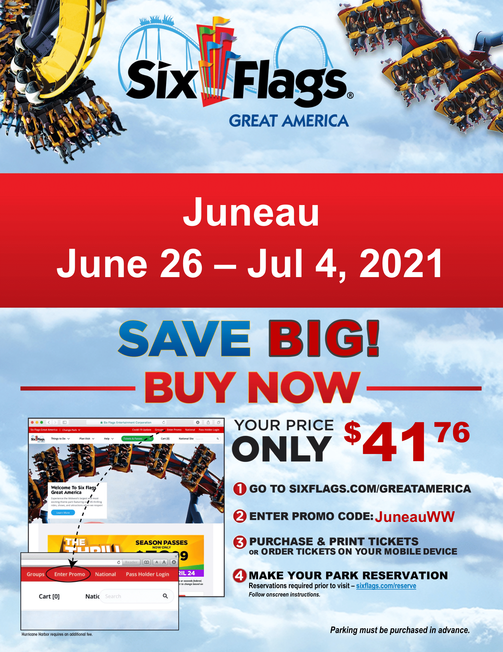 2021 Six Flags Tickets Apr Week Only